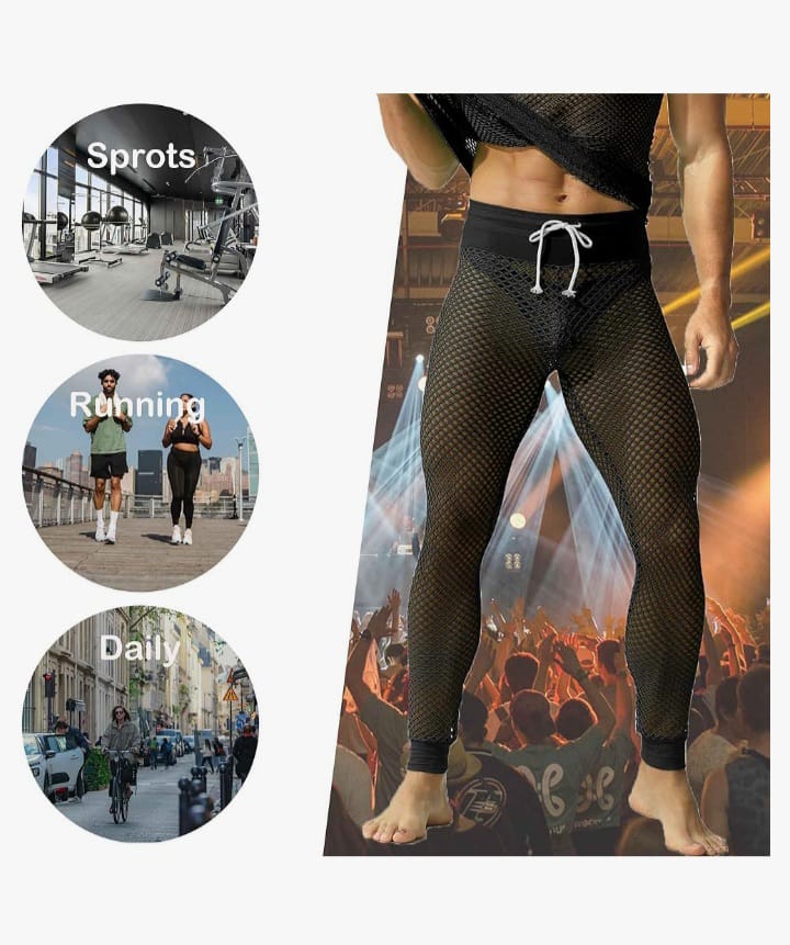 Men's Fishnet Pants Mesh See Through Muscle Leggings